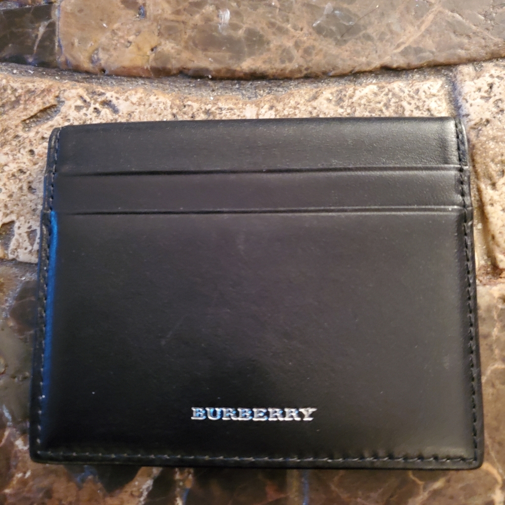 Burberry Mens Coordinates Print​ Leather Card Case Soft Black Leather NWOT - Picture 4 of 5